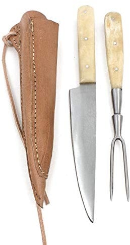 Vehi Mercatus Mittelalter-Besteck in Doppellederscheide (Knochen, Messer und Gabel)