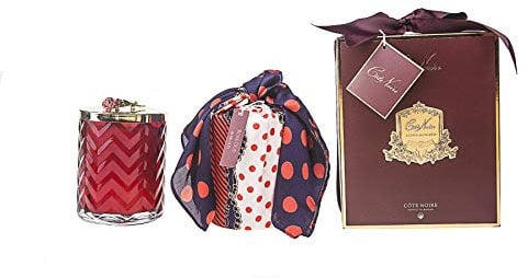 Cote Noire Red Herringbone Scented Candle & Scarf Gift Set Rose Oud