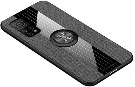 GOGME Hülle für Xiaomi Mi 10T/Mi 10T Pro, 360 Grad Ring Stand [Kompatible Magnetische Autohalterung] Schutzhülle, [TPU Rahmen] Handyhülle, Stoff - Backcover Cover Canvas Design. Grau