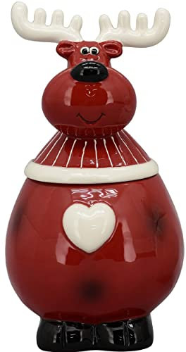 Pommerntraum ® | Rentierdose Keramikdose Bonbondose aus Keramik Bonboniere Teedose Zuckerdose Vorratsdose Weihnachtsdose (RENTIER rot)