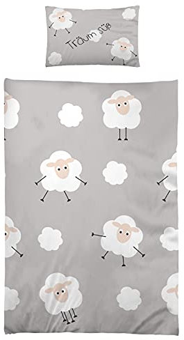 Arle-Living 3 TLG. Baby Bettwäsche Wende Motiv: Schäfchen - Microfaser 100x135 cm + 40x60 cm + 1 Spannbettlaken 70x140 cm Jersey