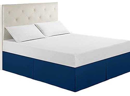 Cache Sommier, Skir De Cantonnière, Drap De Cantonnière De Base Plissée élastique De Literie, Entretien Facile, Skir De Lit en Poly Teint De Luxe (Blue,Full)