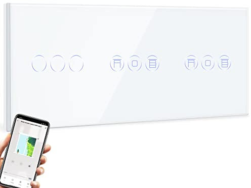 BSEED WiFi Interruptor Persiana Doble con Interruptor Blanco,3 Gang 1 Vía Interruptor de Pared Compatible con Alexa y Google Home, Control por APP o Voz, Función de Temporizador, Requiere Cable Neutro