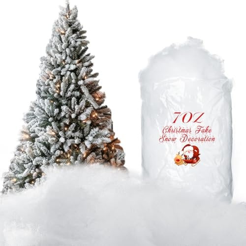 Weihnachten Kunstschnee Künstliche Schnee Decke Faser Flauschig Schnee Gefälscht Indoor Schnee für Weihnachtsbaum Winter Mantel Dorf Deko, Einfache Weihnachtsdeko, 5,3 Unzen (1 Tasche)