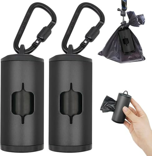 SHAOUMAN Metall-Hundekotbeutelhalter Aluminium-Kotbeutelspender mit 30 schwarzen geruchsneutralen Hundekotbeuteln und 3 Leinen Zubehör(2 Halter 30 Beutel，Schwarz）