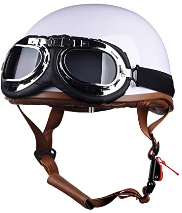 LIONCIANO Motorradhelm Mit Visier Jethelm Jet-Helm Roller-Helm Scooter-Helm Moped Mofa-Helm Chopper Retro Vespa Vintage Jethelme Rollerhelm Sturzhelm Chopper Helm(Weiß mit Brille)