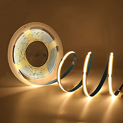 HEGEHE 3m COB LED Strip USB Power, Warm White Light Ribbon 5V DC, Self-Adhesive Tape for Home Commercial Cupboard TV Backlight Decorative Lighting