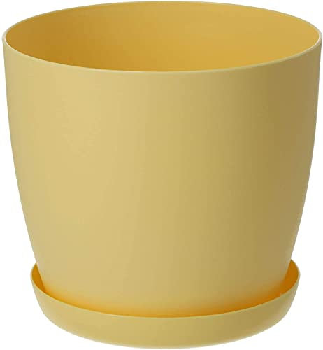 B2C Flower Pots 6 Colours 8 sizes Matt Plastic Plant Pots Planter + Saucer Tray Deco (Yellow Matt, 9.5 cm)