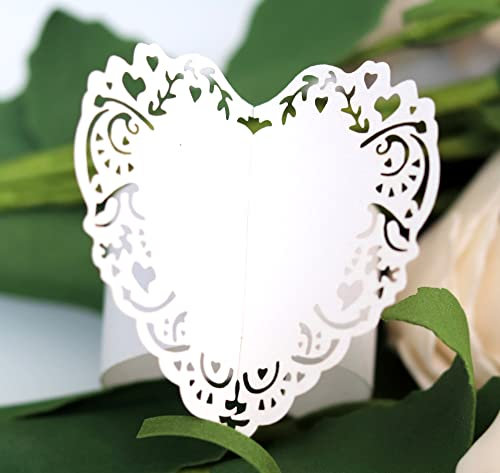 Duories 100 Stück Liebe Herz Papier Serviettenringe als Tischdeko,Serviettenhalter Serviettenschnallen für Hochzeitsfeier Abendessen Jubiläum Geburtstag Party Weihnachten Tischdekoration,Weiß