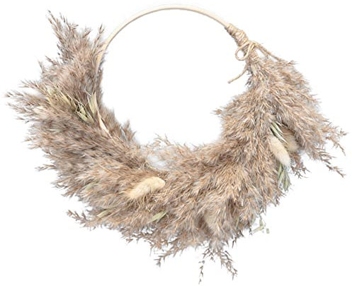HLTER Getrockneter Blumenkranz Haustür, natürlicher künstlicher getrockneter Blumenkranz Boho Pampasgras Wandbehang Kranz Dekor, Innendurchmesser 15,2 cm, Braun, 15 cm