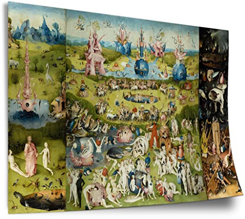Printistico Poster Hieronymus Bosch - Der Garten der Lüste (1490/1510) - Alle drei Tafeln Kunstdruck ohne Rahmen, Wandbild - A4, A3, A2, A1, A0, XXL - Wohnzimmer, Schlafzimmer, Küche, Deko