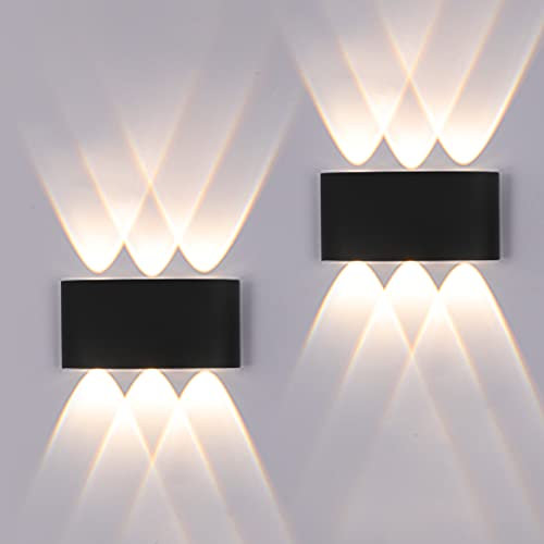 FUPE 2 Stücke Wandleuchte Aussen/Innen LED Wandlampe Außen 12W 1200LM Wandbeleuchtung Up and Downlight IP65 Wasserdichte moderne Aluminium Scheinwerfer Wandleuchten(schwarz 3000K warmes Licht)