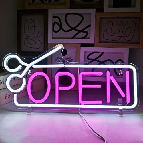 Open Neon Sign Pink White LED Sign USB Powered Neon Light up Signs for Wall Decor with Switch for Bar Salon Store Hotel Coffee Shop Club Business