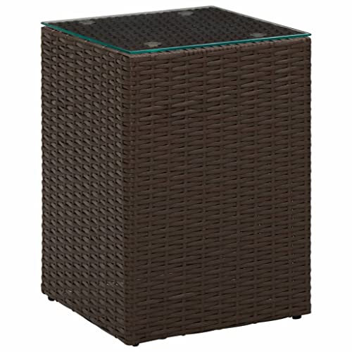vidaXL Mueble Auxiliar Mesa con Tapa de Cristal Marrón 13.8 x 13.8 x 20.5 pulgadas Poly Rattan