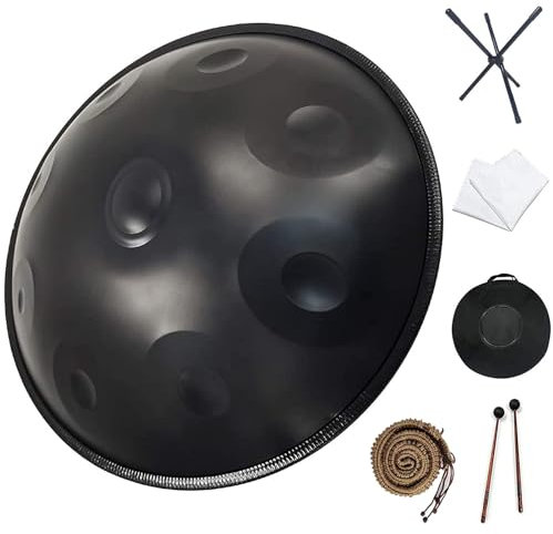 MFYDPP Handpan Stahltrommel, 9 Noten 22 Zoll Stahlzunge Trommel Mit Weicher Handwanne, 2 Handpan Hämmer, Handpan -ständer, Staubfreies Tuch
