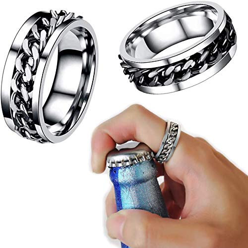 Hidyliu 2 Stück/4 Stück Mode Paar Edelstahl Ring Drehbar Flaschenöffner Tragbarer Bierflasche Ring Mini Rotierender Kettenring Herren Damen Küche Restaurant Bar Party(7-Blak +