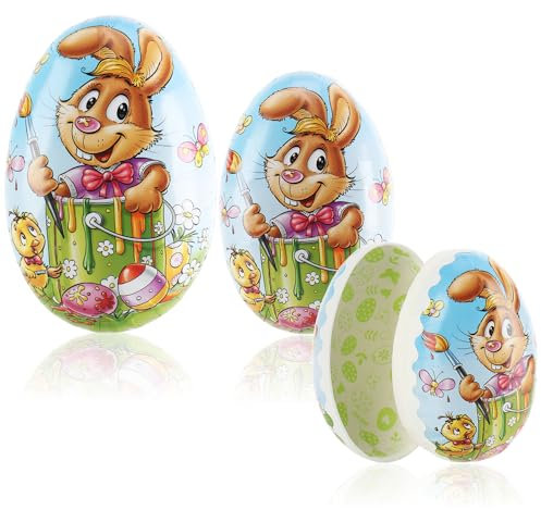 com-four® 3x Osterei zum Befüllen - Bunte Fülleier für Ostern - Ostereier mit Oster-Motiven im Comic-Stil zum verstecken und verschenken [Auswahl variiert] (3 Stück - 12+15+18cm)