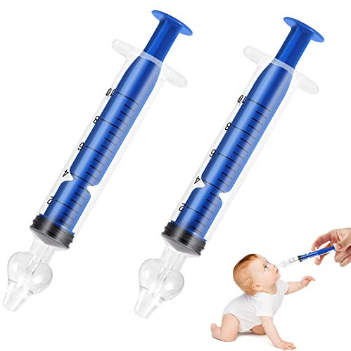 Clundoo Aspirador Nasal Bebes 2PCS, Limpiador Nasal de Jeringa de 10 ml, Jeringa Nasal Para Bebé, Punta de Succión Nasal de Silicona Limpiabley Reutilizable (Azul)