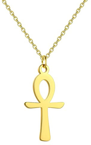 EUEAVAN Ägyptisches Ankh Kreuz Damen Halskette Anhänger Gebet Ägyptisches Koptisches Amulett Schlüssel des Lebens Kreuz Charm Halskette Klassischer Choker Schmuck Personalisierte Geschenke (gold)