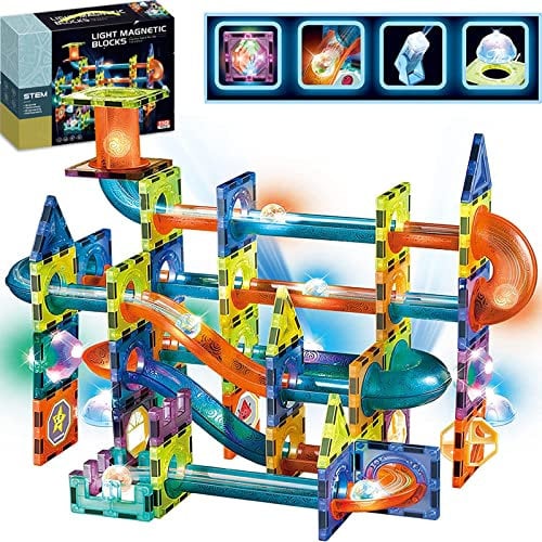 morkka Magnetische Bausteine,STEM Montessori Spielzeug für Kinder 3 4 5 6 7 8 Jahre 3D Lernspielzeug Bausteine Set Konstruktion Blöcke Geschenk für Jungen Mädchen Orbitalblöcke Gleisbau(110PCS)