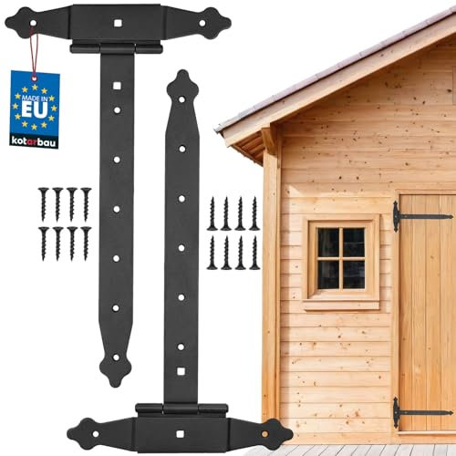 KOTARBAU® 2er Set Kreuzgehänge 350 mm Ladenband Scharnier Band Platte Baubeschlag Torbeschlag Holzverbindung Werfgehänge T-Scharnier T-Band Pulverbeschichtet