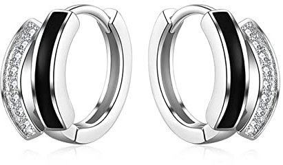 Creolen Silber Damen Ohrringe Silber 925 mit Zirkonia, 11mm Klein Ohrringe Schwarz Sleeper Knorpel Huggie Creolen Silber 925 für Damen Mädchen