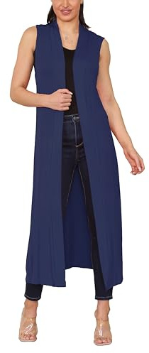 AJFASHION Women's Sleeveless Maxi Cardigan Ladies Long Length Boyfriend Cardigan Girls Floaty Duster Jacket Coat Blazer Waistcoat Top