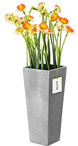Blumenvase aus Keramik Grau Beton Matte H 25 cm Dekorative Tisch Vase Quadrat Blumen Deko Orchidee Modern Glamour