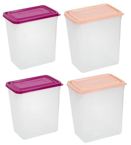 YöL Pack Of 4 Tall Large Cereal Containers Storage 6L Dry Pasta Cereal Pet Food Storage Tub & Lid - Pink