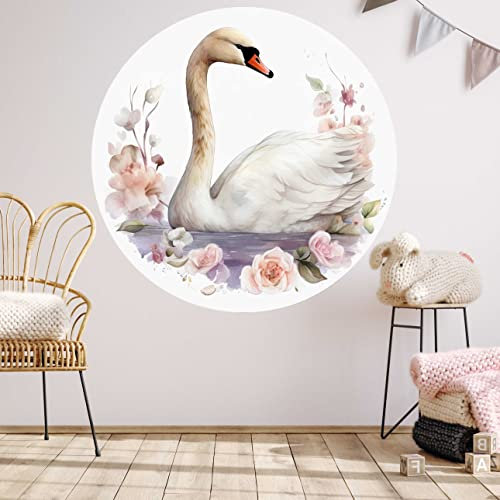 WANDKIND Schwan V421 rundes Wandtattoo Kinderzimmer | handgezeichnet | AUFKLEBER Kindergarten | Wandsticker RUND Babyzimmer, Kinderzimmer Schwan (120 x 120 cm)