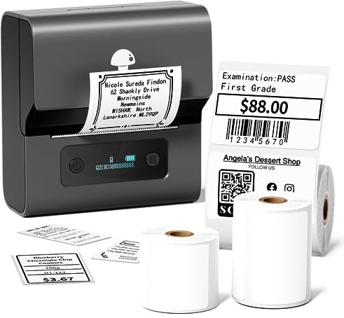 Phomemo M221 Etikettendrucker mit 3 Etikettenrollen - Thermo Bluetooth Etikettendrucker Beschriftungsgerät Labledrucker,für Barcode,Einzelhandel,Büro,kleine Unternehmen,für Android & iOS & PC- Grau