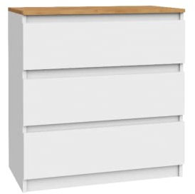 VBChome Kommode mit 3 Schubladen Weiß-Eiche 80 x 39 x 81 cm Grifflose Schubladenkommode Holz Mehrzweckschrank Mehrzweckschrank für Flur Schlafzimmer Wohnzimmer Kinderzimmer Einfache Montage