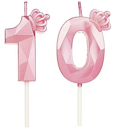 Geburtstagskerzen Zahlen 10 mit Krone,3D Kerzen Geburtstag für Kuchen geburtstagsdeko, Geburtstag Kerzen Zahlen, Geburtstagskerzen Kinder für Partys, Hochzeiten, Firmenfeiern, Jubiläen (Rosa, #10)