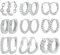 Ohrringe Set Silber Creolen Damen, 9 Paar Multipack Creolen Silber Kleine Set, Creolen Oval Herz Klobig Zirkonia Twist Quadrat Kreolen Piercing Knorpel Creolen Silber Ohrringe für Damen