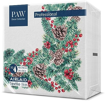 PAW - Airlaid Servietten (40 x 40 cm) I 50 Stück I Perfekt für Weihnachten, Winter, Feiertage I Heiligabend Winterzeit Tischdekoration I Airlaid-Servietten Stoffähnlich- Winterzweige I Winter Branches