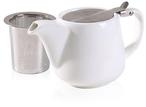 Auxmeware - Ceramic Teapot With Stainless Steel Infuser, Heat Resistant, Perfect Tea Maker, White, 500ml/17oz