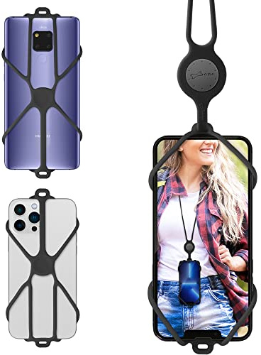BONE】 Universal Phone Lanyard for Around The Neck, Adjustable Silicone Neck Phone Holder, Cell Phone Lanyard Holder Compatible with iPhone 13 pro max &Most Smartphones 4.7-7.2 (Black)…