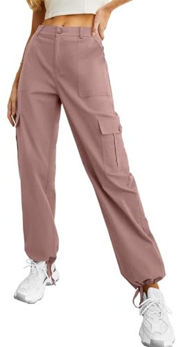 IWOLLENCE Pantalon Cargo Femme Pantalon Femme Taille Haute Pantalon Large Femme Pantalon De Travail Femme (Rose, S)