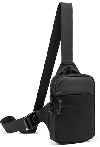 higouta Mini borsa a tracolla per uomini e donne, piccola borsa a tracolla per viaggi, sport, corsa, escursionismo, nero, Small, Zaini Sling