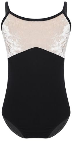 JEATHA Mädchen Samt Gymnastikbody Turnbody Spaghetti Träger Ballettbody Tanbody Trikot Leotards Turnanzug Tanzbekleidung Dancewear Schwarz 170
