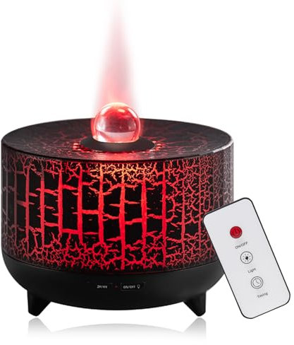 OKYUK Diffusor-Luftbefeuchter für ätherisches Öl, Aromatherapie-Diffusor, 300 ml, Vulkan-Luftbefeuchter mit Flammen- und Vulkannebel-Modus, 2 Farben, Timer, automatische Abschaltung, Fernbedienung,