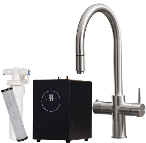 Liquida HT35BN 3 in 1 Pull Out Spray Brushed Nickel Boiling Water Kitchen Tap