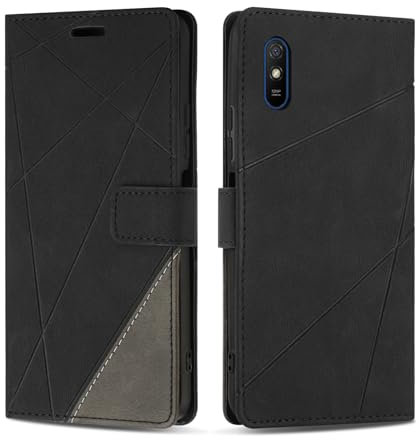 SONWO Cover per Redmi 9A / Redmi 9AT / Redmi 9i, Flip Caso in PU Pelle Case Cover Custodia con Slot per Schede e Supporto Stand per Redmi 9A / Redmi 9AT / Redmi 9i, Nero