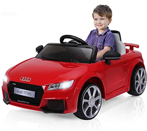 Maxmass 12V Kids Electric Car, Licensed Audi TTRS Battery Powered Ride on Car with Remote Control, Horn, LED Lights, Music, USB, MP3, Children Electric Vehicle Toy Car for 37-96 Months (Red)