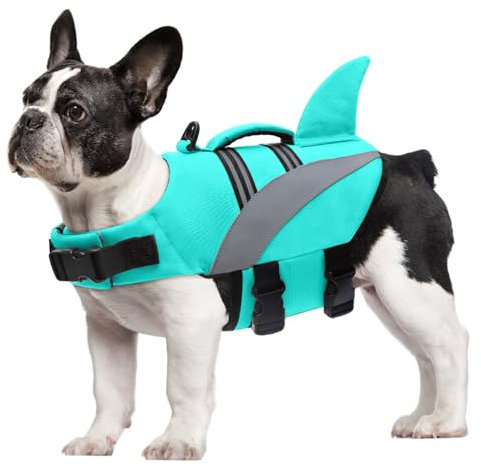 Oslueidy Giubbotto di Salvataggio del Cane Alta Flotation Shark Dog Salvagente Galleggia Cappotto Riflettente Pet Gilet di sicurezza Costumi da bagno Dog Life Vest (Blu, S)