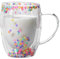 Double Walled Glass Coffee Mug with Handle, 350ml Double Walled Coffee Mug, Aesthetic Insulated Floral Glass Mug for Cappuccino Tea Latte Juice