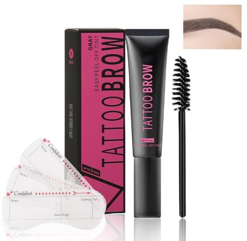 Kit de Tinte para Cejas,Gel de Fijador de Cejas Waterproof Antimanchas Estereotipado con 3 Reutilizable Plantillas de Cejas,Tinte Cejas Permanente Color Natural Efecto Larga Duración de 3 Días-Gris