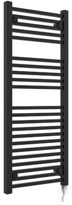 Crown Black Designer Ladder Towel Rail Radiators Electric Single Heat Heater Vertical - 500 x 1200mm