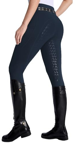DMVOD Pantalon d'équitation Femme Taille Haute Stretch Leggings Équitation Silicone Antidérapant Intégral avec Poche Zippée et Passants de Ceinture