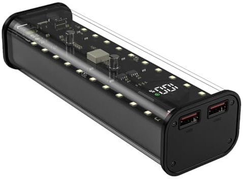 GIWFBQTR 21700 -Aufbewahrungsbox, 4 Steckplätze, DIY-Powerbank-Box für 21700 Ladegerät, Dual-USB-Ausgang, TypeC-Eingang, Schwarz